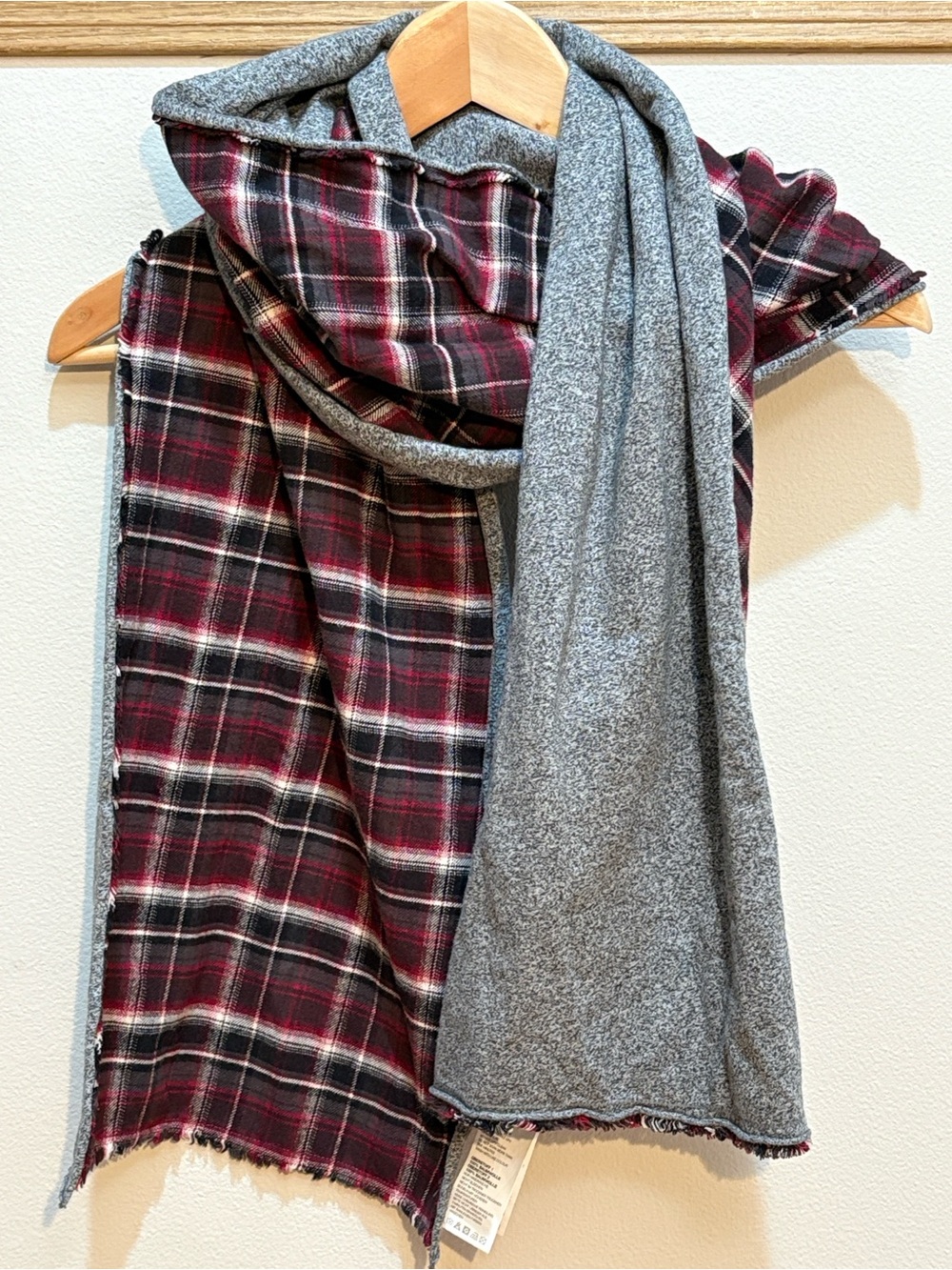 izzue Red & Black Plaid Reversible Scarf with Gray Lining